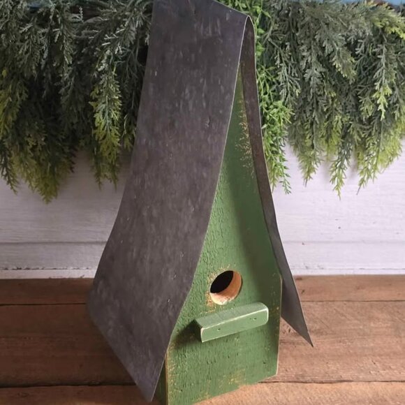 Handmade | Accents | Green Distressed Galvanized Fairy Gnome  Green Distressed Galvanized Fairy Gnome Birdhouse Primitive Farmhouse Decor